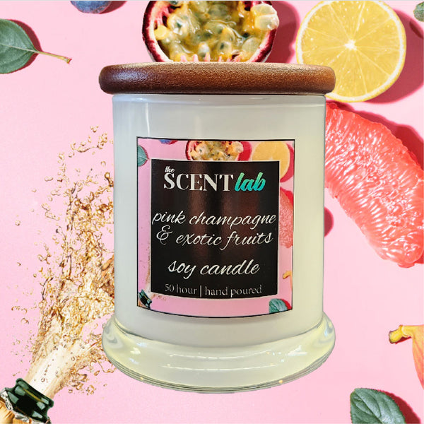 Pink Champagne and Exotic Fruits - Opaque White Candle - 50 Hour