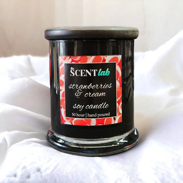 Strawberries and Cream - Opaque Black Candle - 50 Hour