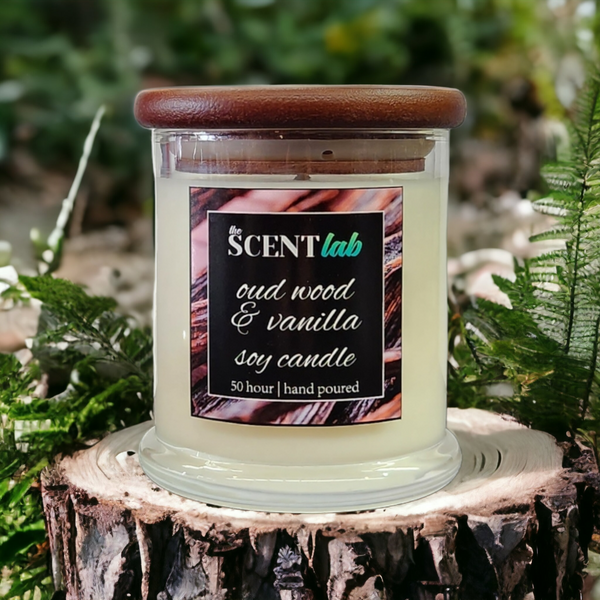 Oud Wood and Vanilla - Clear Candle - 50 Hour