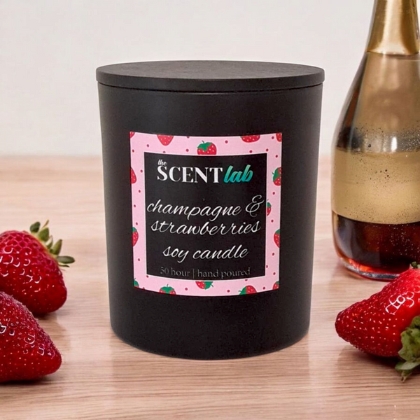 Champagne & Strawberries - Matte Black / Rose Gold Candle - 50 Hour