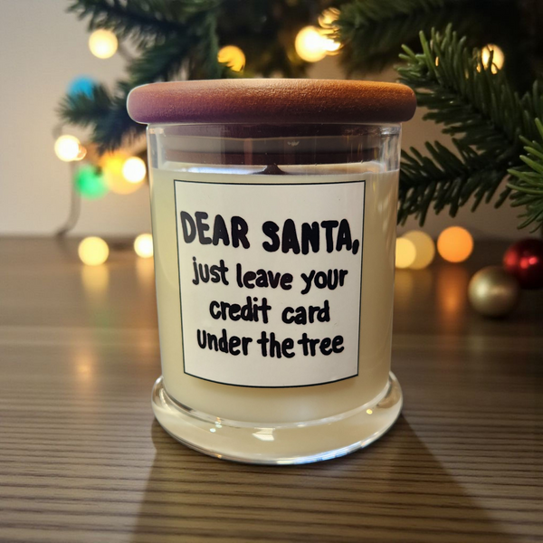 Santa's Credit Card Candle - Clear Glassware