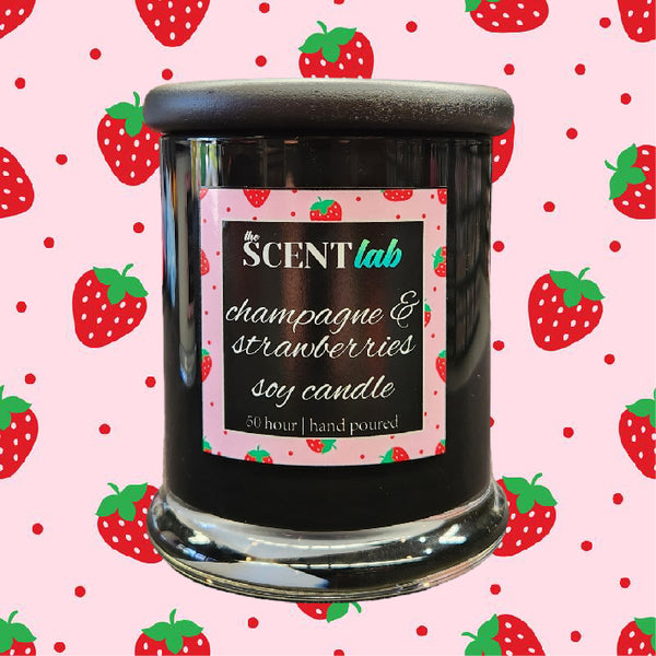 Champagne and Strawberries - Opaque Black Candle - 50 Hour