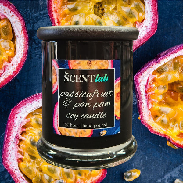 Passionfruit and Paw Paw - Opaque Black Candle - 50 Hour
