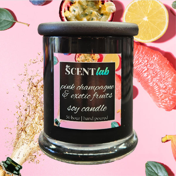 Pink Champagne and Exotic Fruits - Opaque Black Candle - 50 Hour