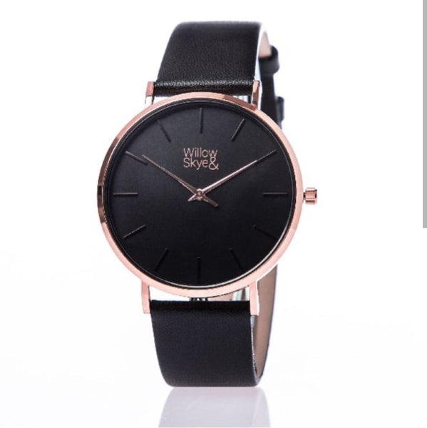 The Willow - Black / Rose Gold Watch with Black Leather Band
