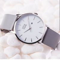 The Skye - White / Silver Watch with Grey Leather Band